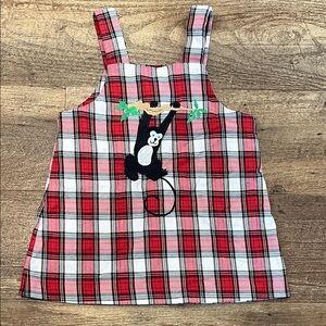 Kelly's Kids Red Plaid Dress with Monkey Embroidery